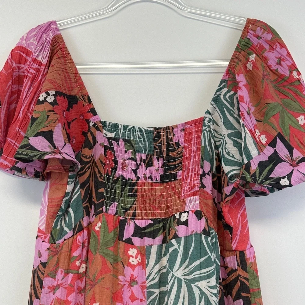 Marissa Olivia Patchwork Floral Tie Front Mini Dress Boho Cottagecore M
